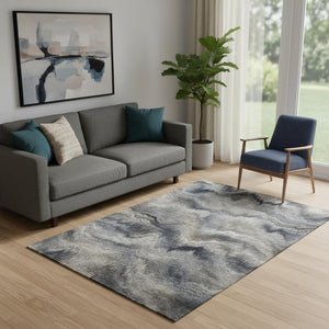 HomeRoots 8' Stylish Gray and Silver Abstract Washable Round Rug with UV Protection for Family Spaces 717641