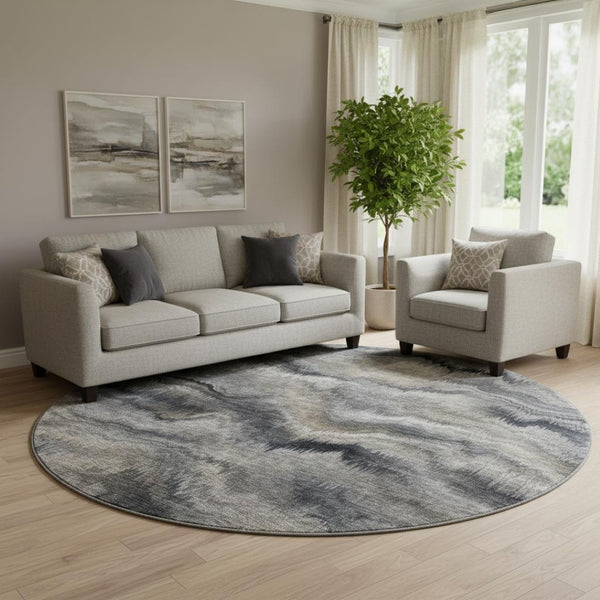 HomeRoots 8' X 10' Gray and Silver Abstract Area Rug - Machine Washable, UV Protected, Ideal for Busy Homes 717642