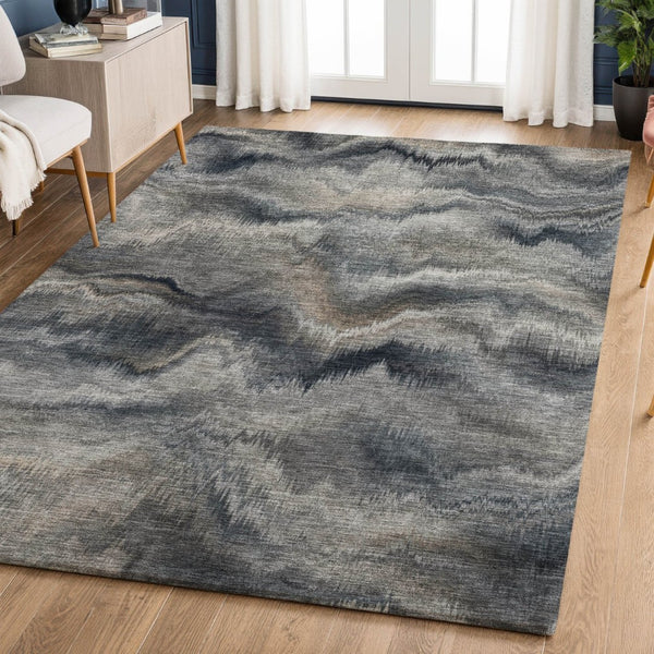 HomeRoots 9' X 12' Gray & Silver Abstract Washable Area Rug - UV Protected, Soft, Durable & Stain Resistant 717643