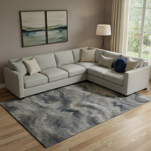 HomeRoots 10' X 14' Gray & Silver Abstract Washable Area Rug - Stain Resistant, UV Protected, Durable Comfort 717644