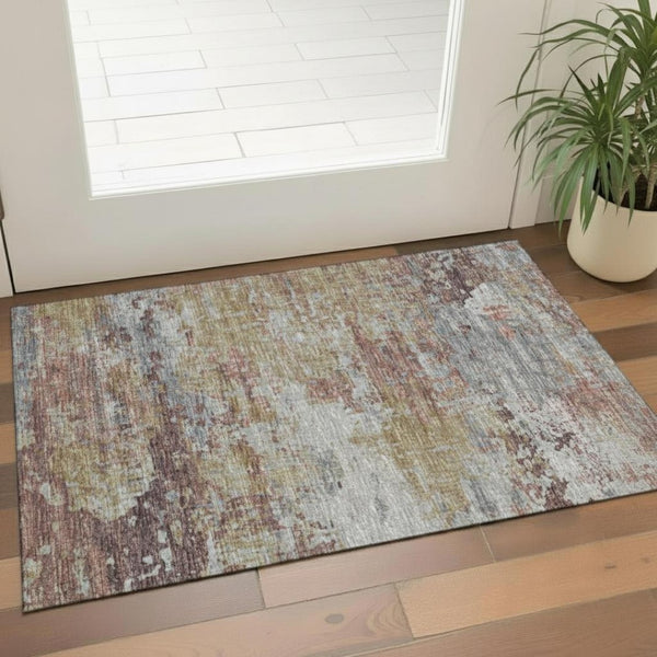 HomeRoots 5' X 8' Sage and Beige Abstract Area Rug - Washable, UV-Protected, Durable for Busy Homes & Pets 717646