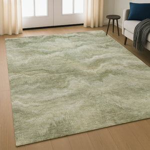 HomeRoots 9' X 12' Sage and Beige Abstract Washable Area Rug - Durable, UV-Protected, Kid & Pet Friendly! 717649