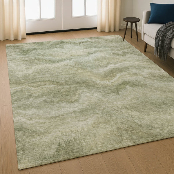 HomeRoots 9' X 12' Sage and Beige Abstract Washable Area Rug - Durable, UV-Protected, Kid & Pet Friendly! 717649