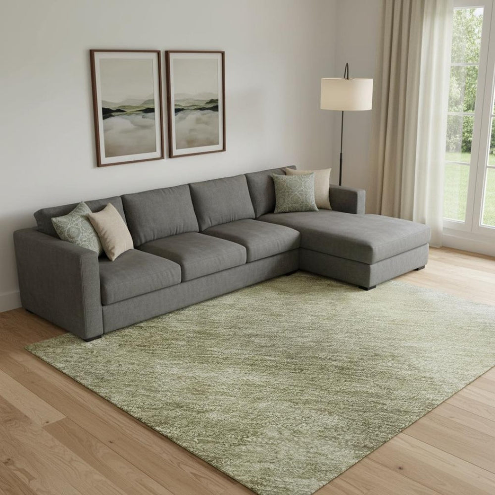 HomeRoots 9' X 12' Sage and Beige Abstract Washable Area Rug - Durable, UV-Protected, Kid & Pet Friendly! 717649