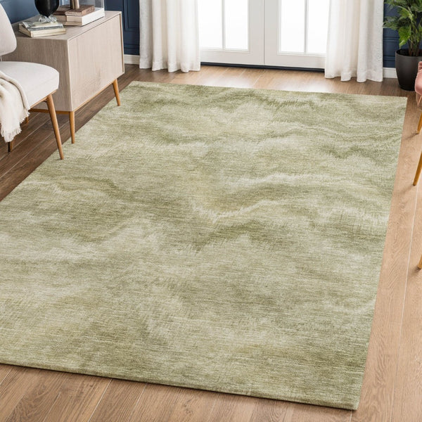 HomeRoots 9' X 12' Sage and Beige Abstract Washable Area Rug - Durable, UV-Protected, Kid & Pet Friendly! 717649