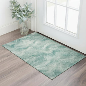 HomeRoots 5' X 8' Teal And Ivory Abstract Area Rug - Washable, UV Protected, Family-Friendly Design for Any Space 717652