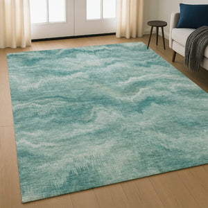 HomeRoots 8' Teal And Ivory Abstract Round Rug – Washable, UV-Protected, Stylish & Durable for Modern Spaces 717653
