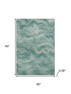HomeRoots 8' Teal And Ivory Abstract Round Rug – Washable, UV-Protected, Stylish & Durable for Modern Spaces 717653