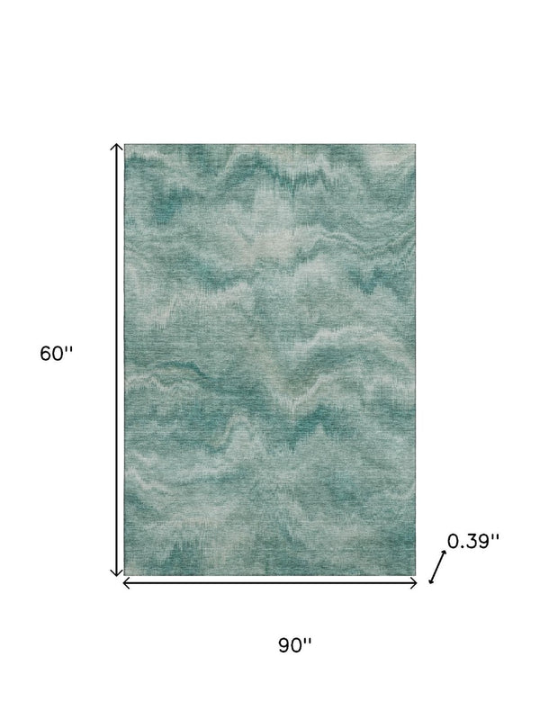 HomeRoots 8' Teal And Ivory Abstract Round Rug – Washable, UV-Protected, Stylish & Durable for Modern Spaces 717653