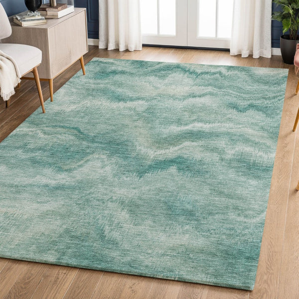 HomeRoots 8' Teal And Ivory Abstract Round Rug – Washable, UV-Protected, Stylish & Durable for Modern Spaces 717653