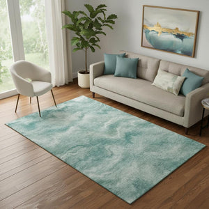 HomeRoots 8' Teal And Ivory Abstract Round Rug – Washable, UV-Protected, Stylish & Durable for Modern Spaces 717653