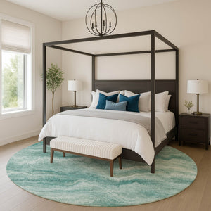HomeRoots 8' X 10' Teal And Ivory Abstract Area Rug - Washable, UV-Protected, Family-Friendly, Stylish Design 717654