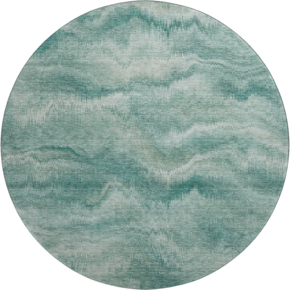 HomeRoots 8' X 10' Teal And Ivory Abstract Area Rug - Washable, UV-Protected, Family-Friendly, Stylish Design 717654