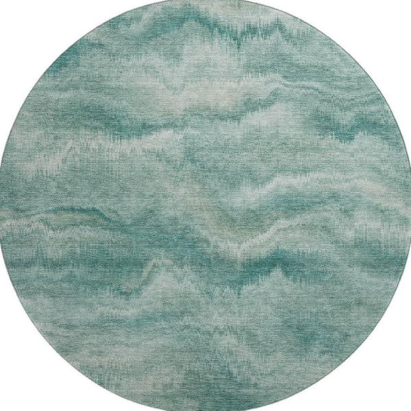 HomeRoots 8' X 10' Teal And Ivory Abstract Area Rug - Washable, UV-Protected, Family-Friendly, Stylish Design 717654