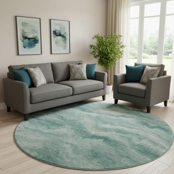 HomeRoots 8' X 10' Teal And Ivory Abstract Area Rug - Washable, UV-Protected, Family-Friendly, Stylish Design 717654