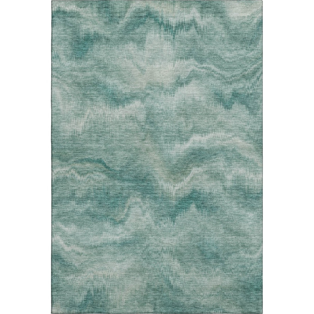 HomeRoots 9' X 12' Teal and Ivory Abstract Area Rug - Washable, UV Protected, Stylish & Durable for High-Traffic Spaces 717655