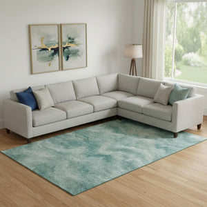 HomeRoots 9' X 12' Teal and Ivory Abstract Area Rug - Washable, UV Protected, Stylish & Durable for High-Traffic Spaces 717655