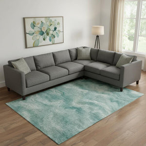 HomeRoots 10' X 14' Teal & Ivory Abstract Area Rug - Washable, UV Protected, Stain-Resistant for Busy Homes 717656