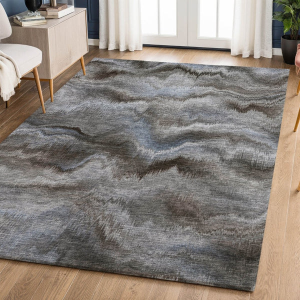 HomeRoots 8' Taupe and Gray Abstract Washable Round Rug - Durable, UV Protected, Easy-Care for Busy Homes! 717659