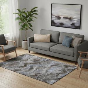 HomeRoots 8' Taupe and Gray Abstract Washable Round Rug - Durable, UV Protected, Easy-Care for Busy Homes! 717659
