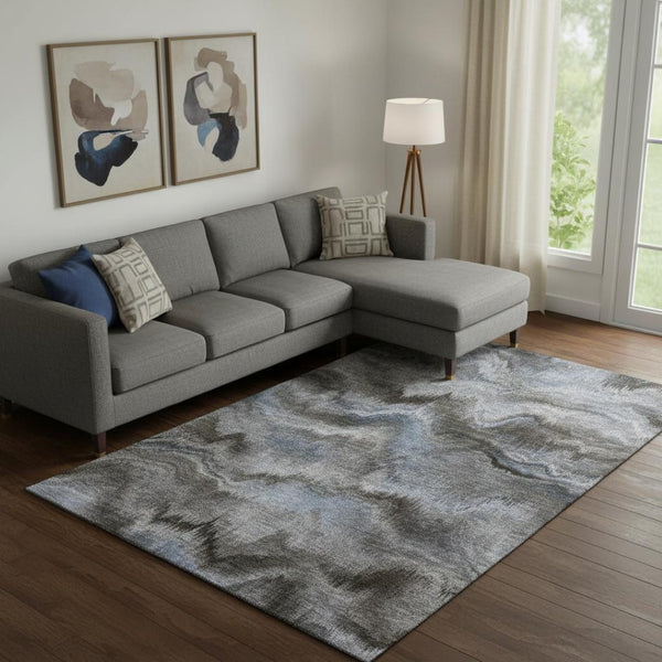 HomeRoots 9' X 12' Stylish Taupe and Gray Abstract Washable Area Rug with UV Protection for Busy Homes 717661
