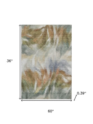 HomeRoots 5' X 8' Beige and Copper Washable Area Rug – Durable, Stylish, UV-Protected for Everyday Living Spaces 717665
