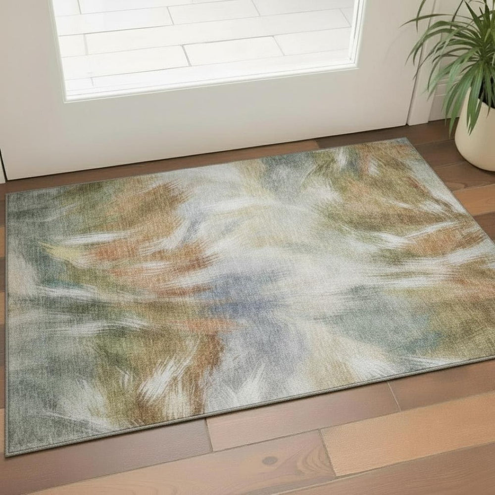 HomeRoots 5' X 8' Beige and Copper Washable Area Rug – Durable, Stylish, UV-Protected for Everyday Living Spaces 717665