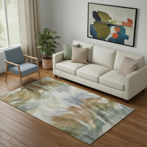 HomeRoots 8' Beige and Copper Abstract Round Rug - Stylish, Washable, UV-Protected, Pet-Friendly, Durable Design 717666