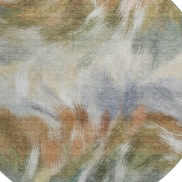 HomeRoots 8' x 10' Beige & Copper Abstract Washable Area Rug - Durable, UV-Protected, Easy-Care Design for Homes 717667