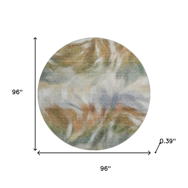 HomeRoots 8' x 10' Beige & Copper Abstract Washable Area Rug - Durable, UV-Protected, Easy-Care Design for Homes 717667