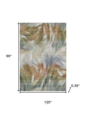 HomeRoots 9' X 12' Beige and Copper Abstract Area Rug – Washable, UV Protected, Stain Resistant for Modern Homes 717668