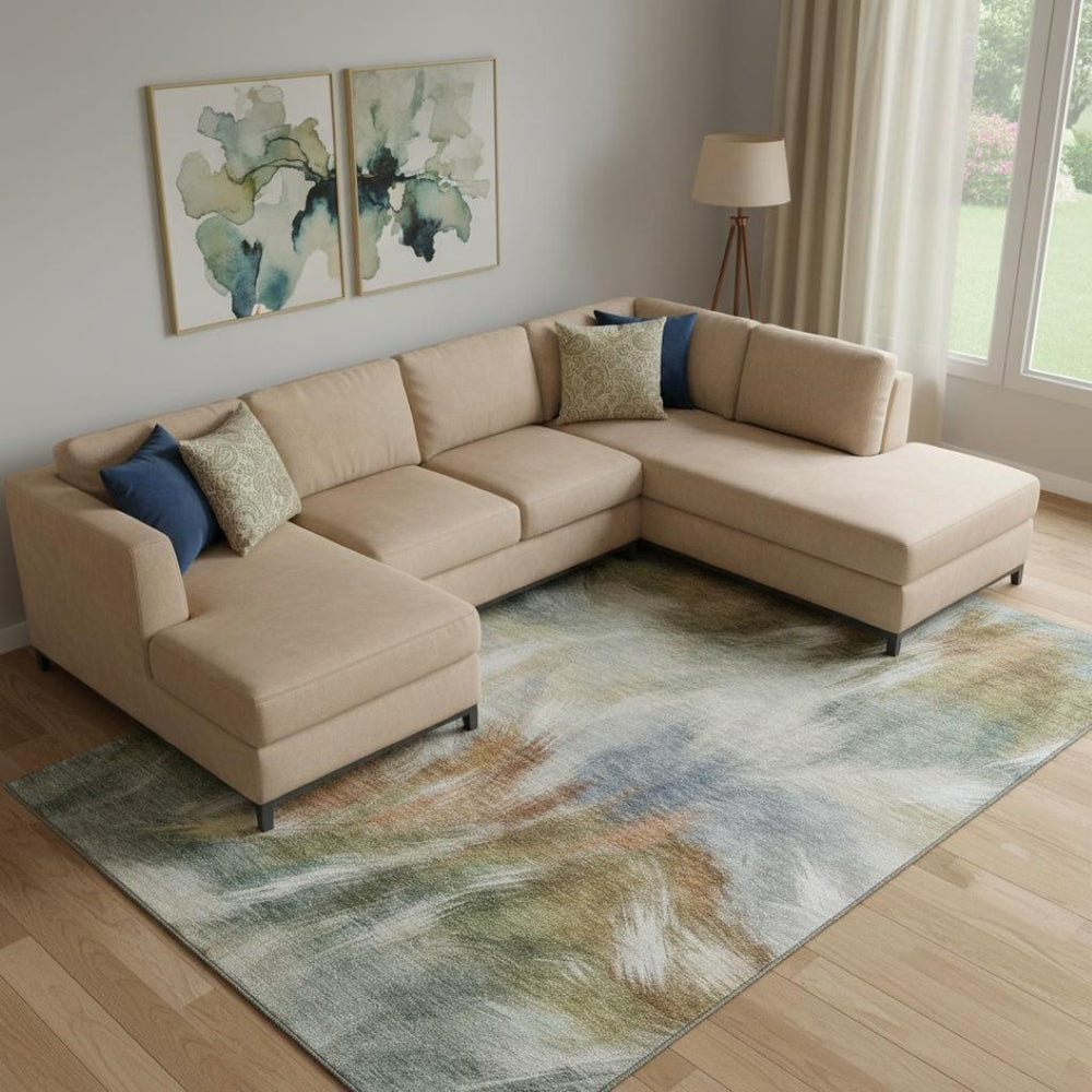 HomeRoots 10' Beige and Copper Abstract Washable Area Rug – Durable, UV Protected, Perfect for Large Spaces! 717669