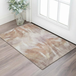 HomeRoots 5' X 8' Copper and Ivory Abstract Washable Area Rug with UV Protection for Modern Homes & Families 717671