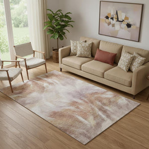 HomeRoots 8' Copper and Ivory Abstract Round Rug – Washable, UV Protected, Durable, Perfect for High-Traffic Areas 717672