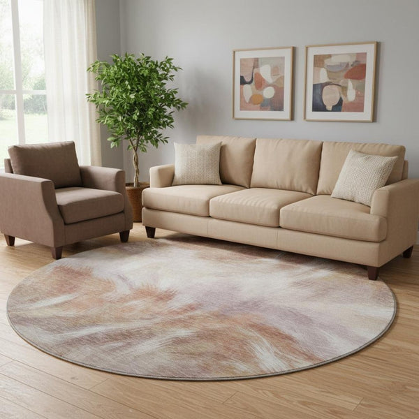 HomeRoots 8' X 10' Copper and Ivory Abstract Washable Area Rug with UV Protection - Stylish, Durable, Easy-Care 717673