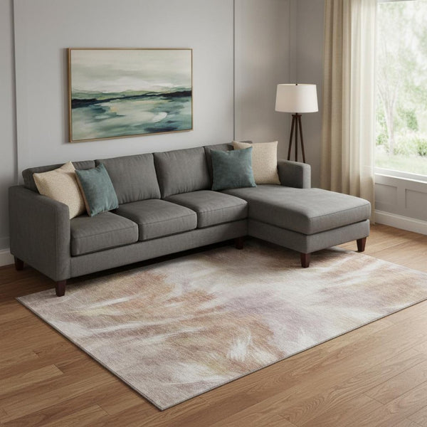 HomeRoots 9' X 12' Copper & Ivory Abstract Area Rug - Machine Washable, UV Protected, Durable for Busy Homes 717674
