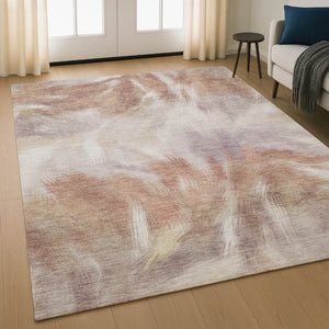 HomeRoots 10' X 14' Copper and Ivory Abstract Area Rug - Durable, Washable, UV-Protected for Busy Homes 717675