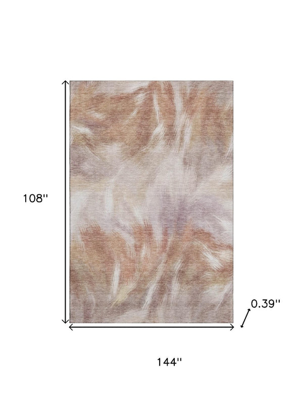 HomeRoots 10' X 14' Copper and Ivory Abstract Area Rug - Durable, Washable, UV-Protected for Busy Homes 717675