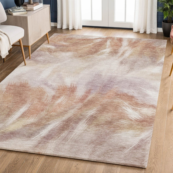 HomeRoots 10' X 14' Copper and Ivory Abstract Area Rug - Durable, Washable, UV-Protected for Busy Homes 717675