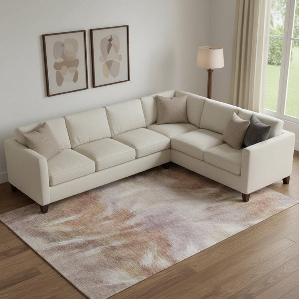 HomeRoots 10' X 14' Copper and Ivory Abstract Area Rug - Durable, Washable, UV-Protected for Busy Homes 717675