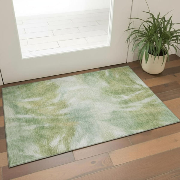 HomeRoots 5' X 8' Stylish Green And Ivory Abstract Washable Area Rug with UV Protection for High-Traffic Homes 717677