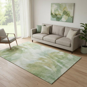 HomeRoots 8' Green and Ivory Abstract Washable Round Rug - UV Protected, Stain Resistant, Perfect for Busy Homes! 717678