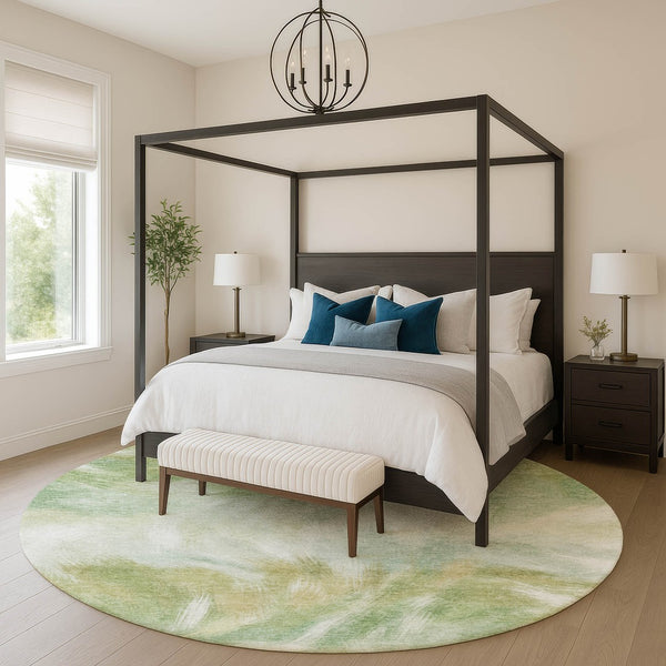 HomeRoots 8' X 10' Washable Area Rug with UV Protection - Stylish Green and Ivory Abstract Design for Any Room 717679