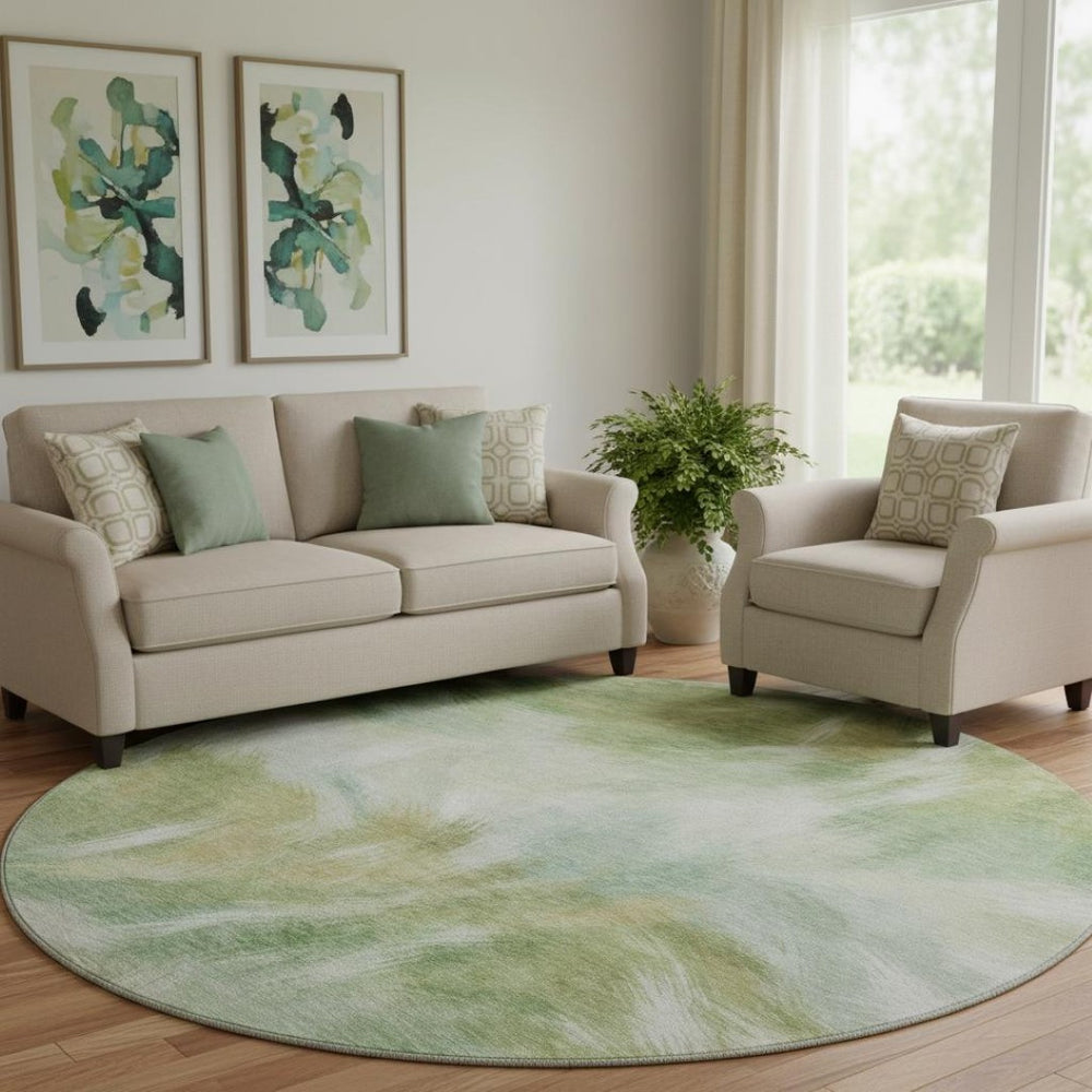 HomeRoots 8' X 10' Washable Area Rug with UV Protection - Stylish Green and Ivory Abstract Design for Any Room 717679