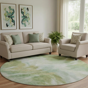 HomeRoots 8' X 10' Washable Area Rug with UV Protection - Stylish Green and Ivory Abstract Design for Any Room 717679