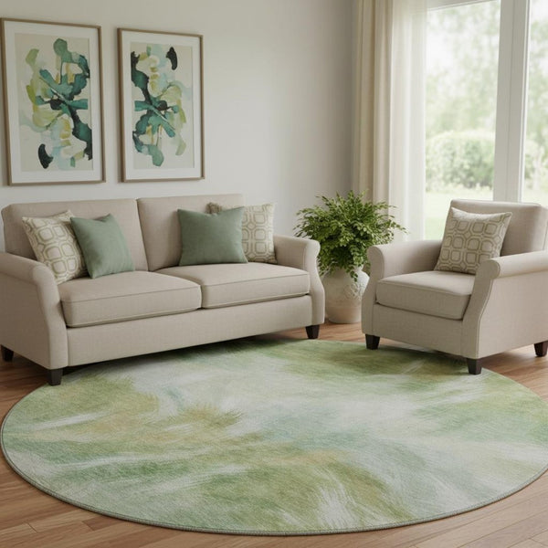 HomeRoots 8' X 10' Washable Area Rug with UV Protection - Stylish Green and Ivory Abstract Design for Any Room 717679