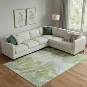 HomeRoots 9' X 12' Green And Ivory Abstract Area Rug – Washable, Stain Resistant, UV Protected for Any Space! 717680