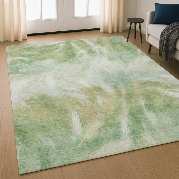 HomeRoots 10' X 14' Green and Ivory Abstract Rug - Washable, UV Protected, Stain Resistant for Busy Homes 717681