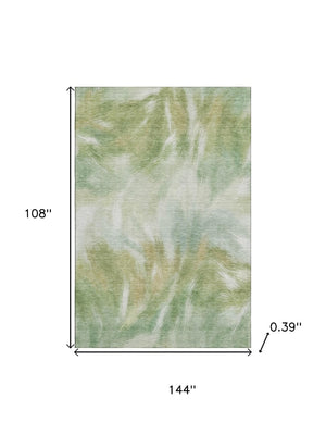 HomeRoots 10' X 14' Green and Ivory Abstract Rug - Washable, UV Protected, Stain Resistant for Busy Homes 717681
