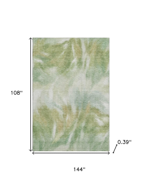 HomeRoots 10' X 14' Green and Ivory Abstract Rug - Washable, UV Protected, Stain Resistant for Busy Homes 717681